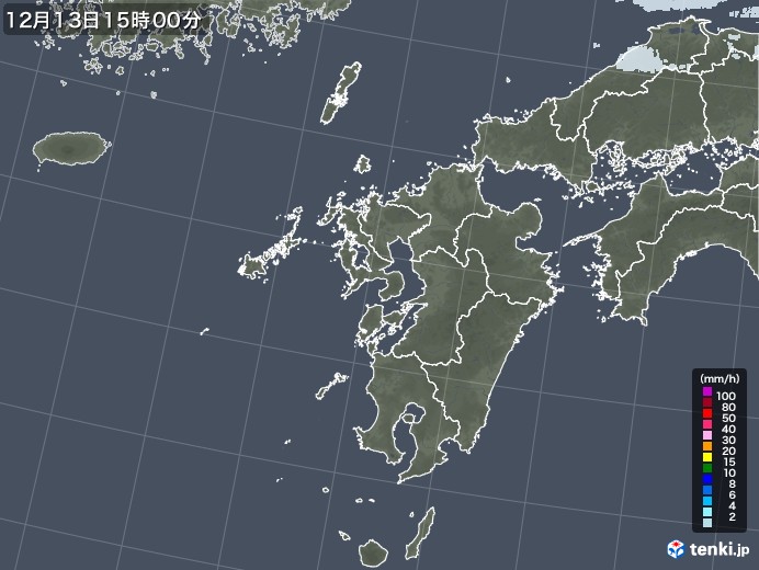九州地方の雨雲レーダー(2022年12月13日)