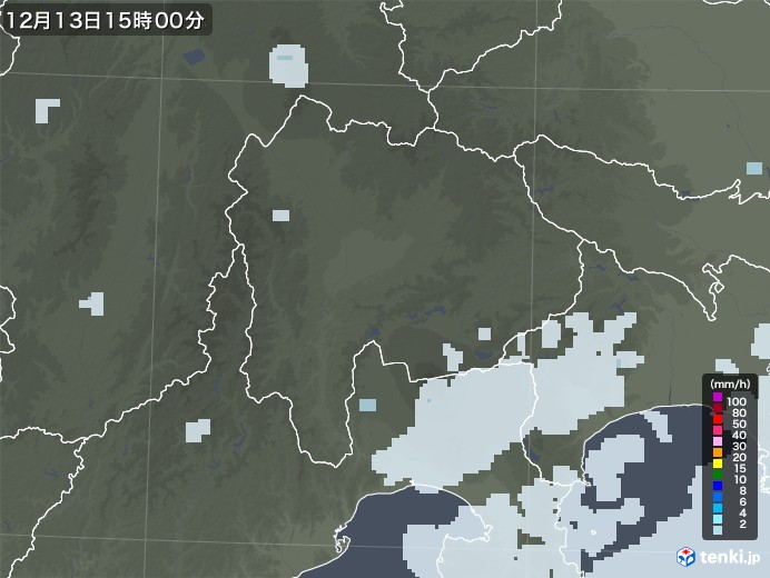 山梨県の雨雲レーダー(2022年12月13日)