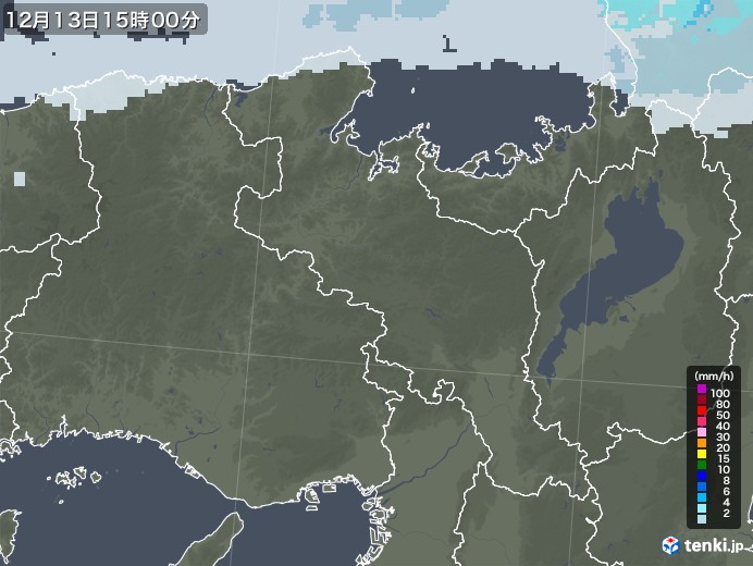 京都府の雨雲レーダー(2022年12月13日)