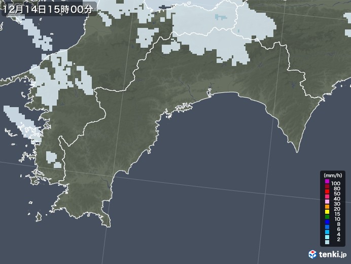 高知県の雨雲レーダー(2022年12月14日)