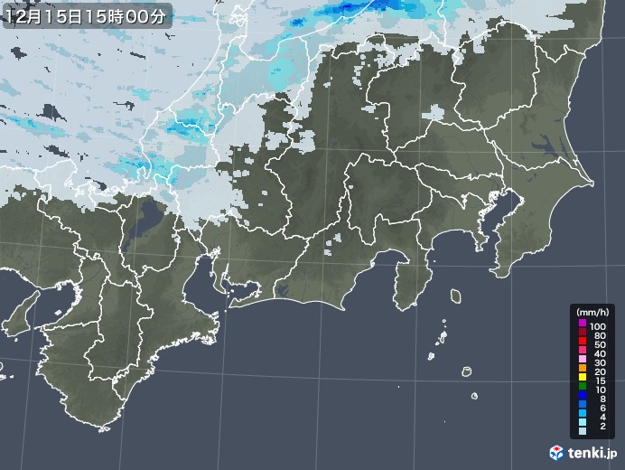 東海地方の雨雲レーダー(2022年12月15日)