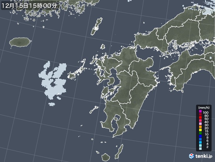 九州地方の雨雲レーダー(2022年12月15日)