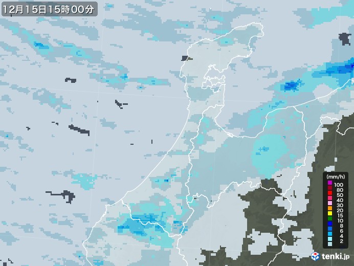 石川県の雨雲レーダー(2022年12月15日)