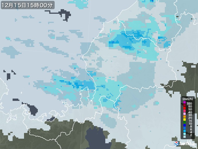 福井県の雨雲レーダー(2022年12月15日)