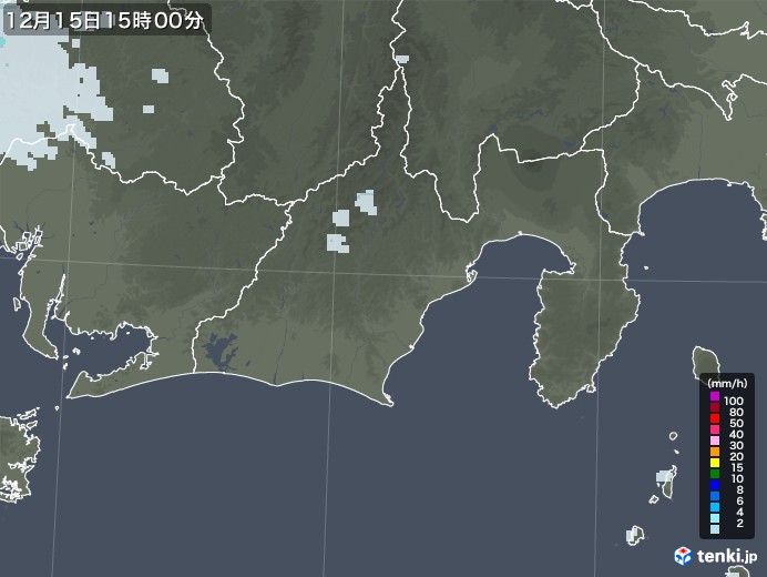 静岡県の雨雲レーダー(2022年12月15日)
