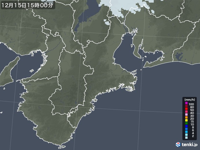 三重県の雨雲レーダー(2022年12月15日)