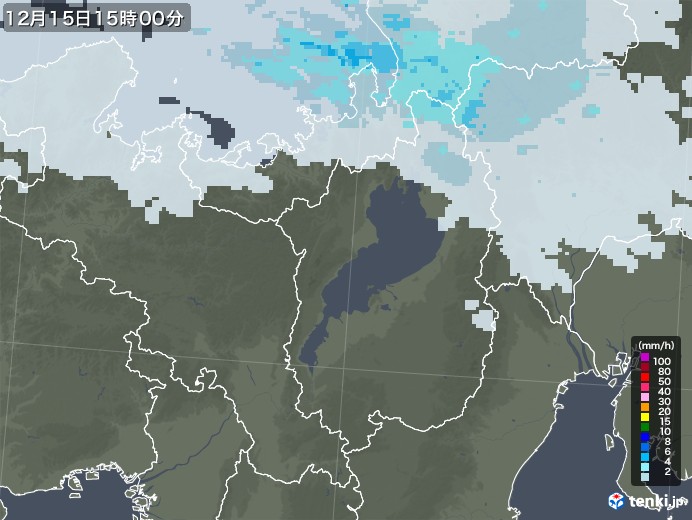 滋賀県の雨雲レーダー(2022年12月15日)