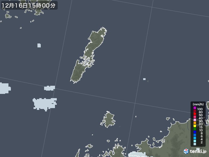 壱岐・対馬(長崎県)の雨雲レーダー(2022年12月16日)