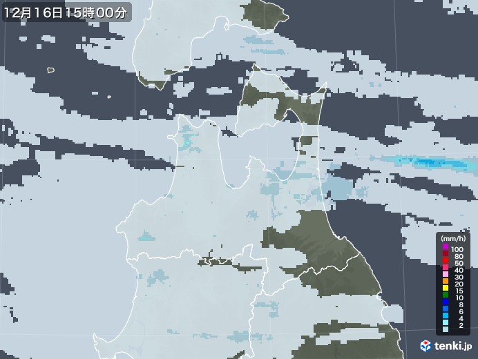 青森県の雨雲レーダー(2022年12月16日)
