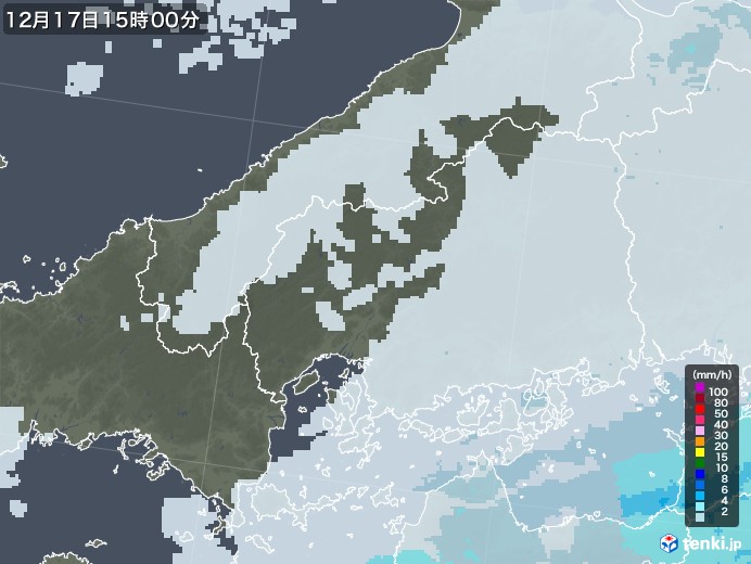 広島県の雨雲レーダー(2022年12月17日)