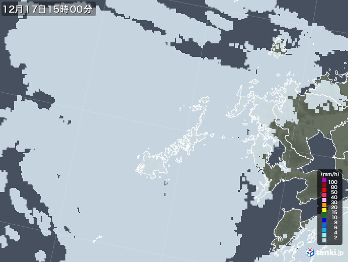五島列島(長崎県)の雨雲レーダー(2022年12月17日)