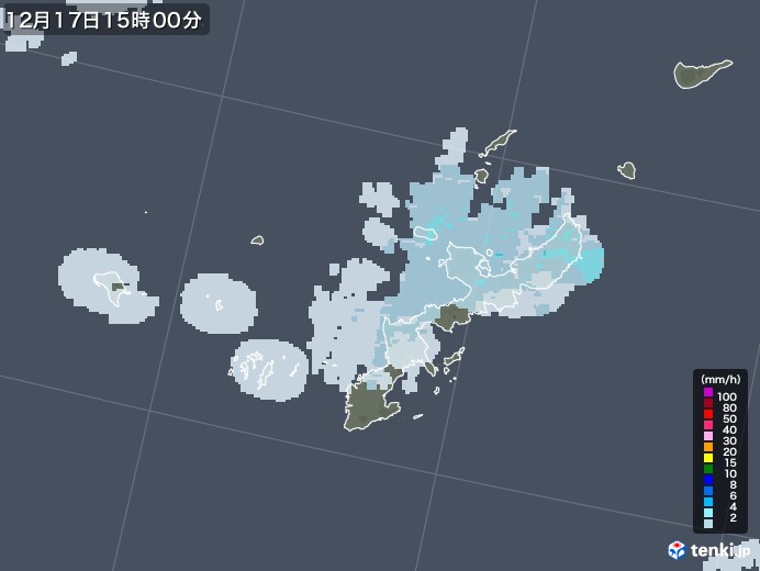 沖縄県の雨雲レーダー(2022年12月17日)