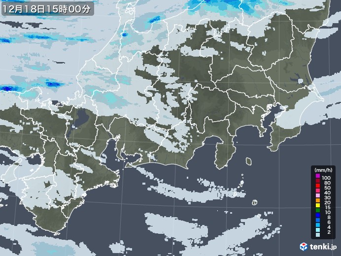 東海地方の雨雲レーダー(2022年12月18日)