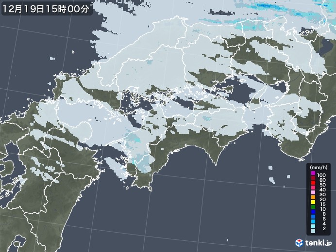 四国地方の雨雲レーダー(2022年12月19日)