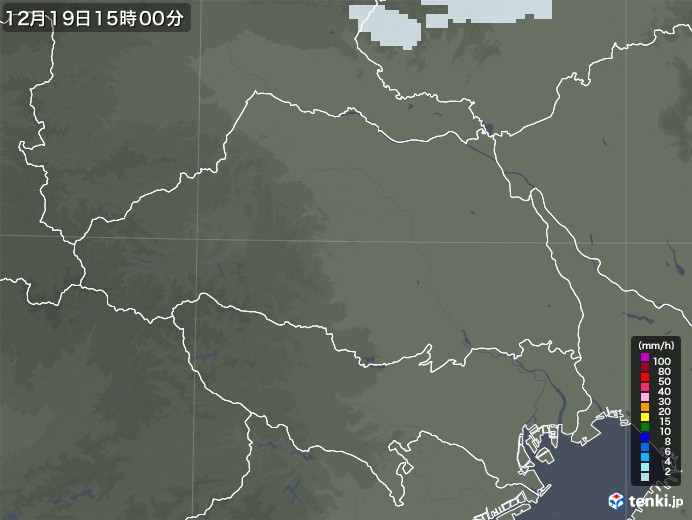 埼玉県の雨雲レーダー(2022年12月19日)
