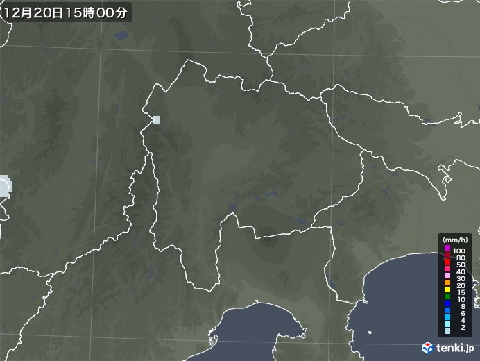 山梨県の雨雲レーダー(2022年12月20日)