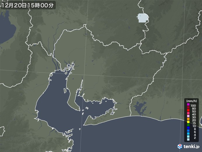 愛知県の雨雲レーダー(2022年12月20日)
