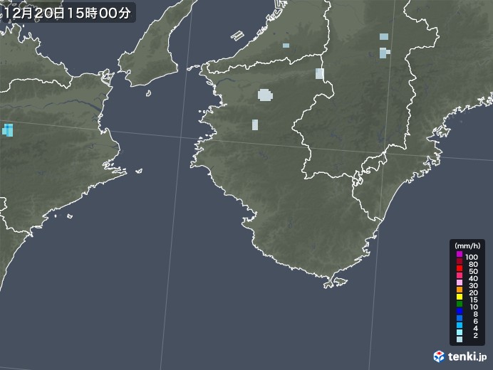 和歌山県の雨雲レーダー(2022年12月20日)
