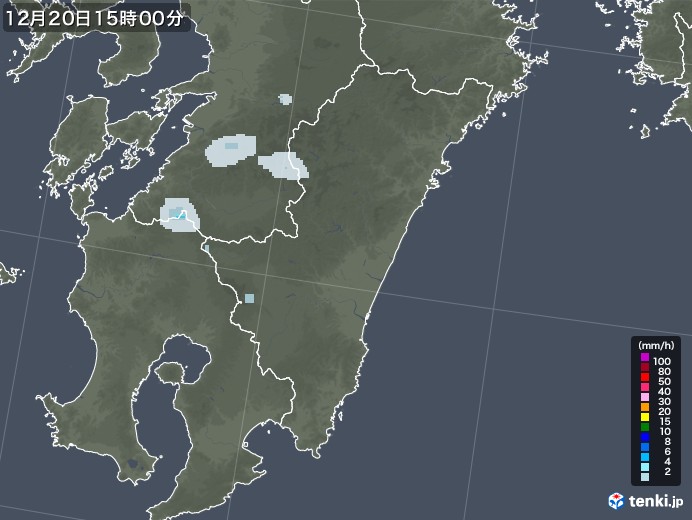 宮崎県の雨雲レーダー(2022年12月20日)