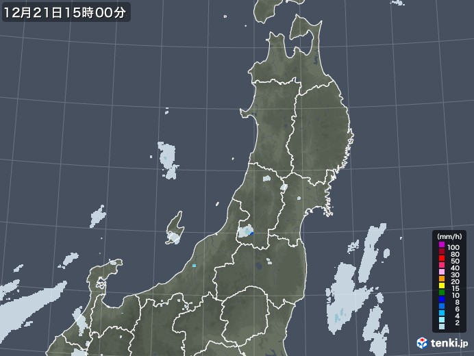 東北地方の雨雲レーダー(2022年12月21日)