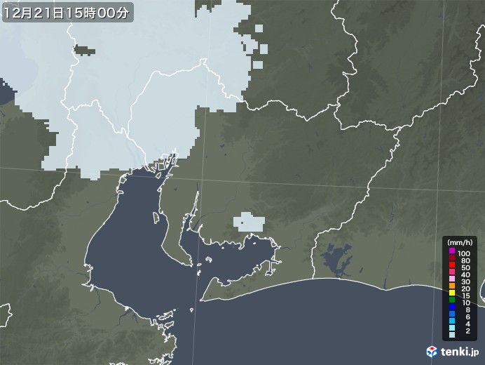 愛知県の雨雲レーダー(2022年12月21日)