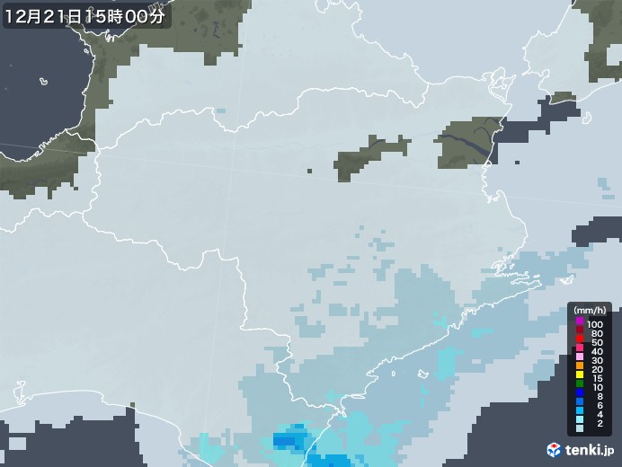 徳島県の雨雲レーダー(2022年12月21日)
