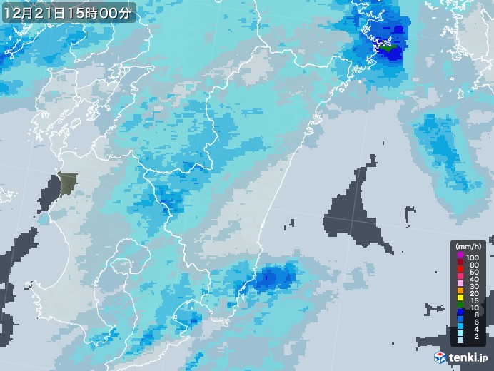 宮崎県の雨雲レーダー(2022年12月21日)