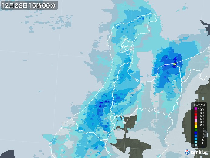 石川県の雨雲レーダー(2022年12月22日)