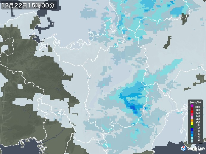 滋賀県の雨雲レーダー(2022年12月22日)