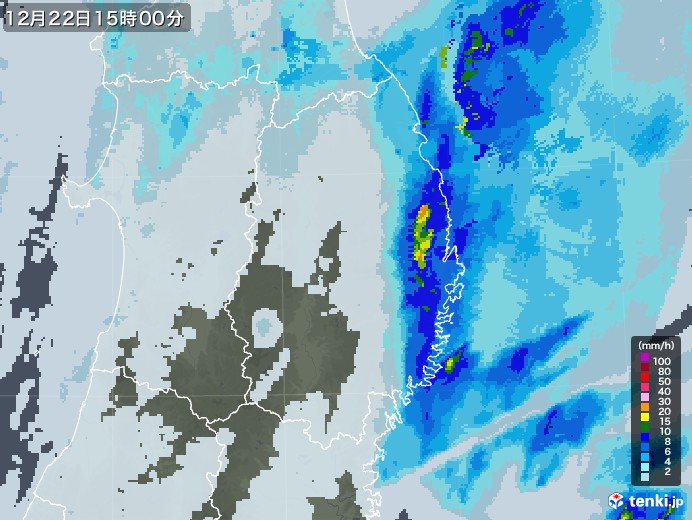 岩手県の雨雲レーダー(2022年12月22日)