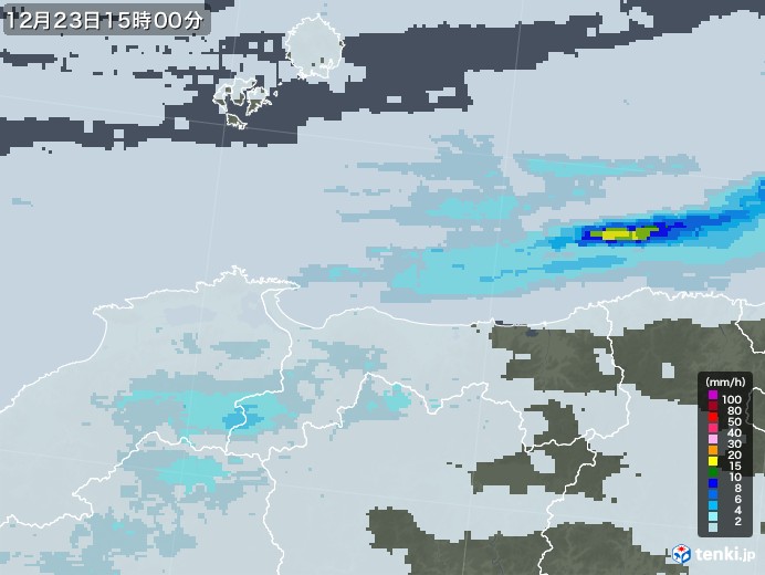 鳥取県の雨雲レーダー(2022年12月23日)