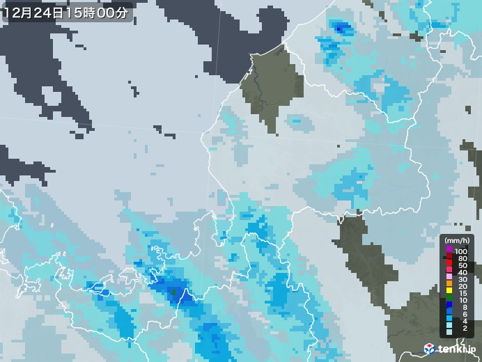 福井県の雨雲レーダー(2022年12月24日)