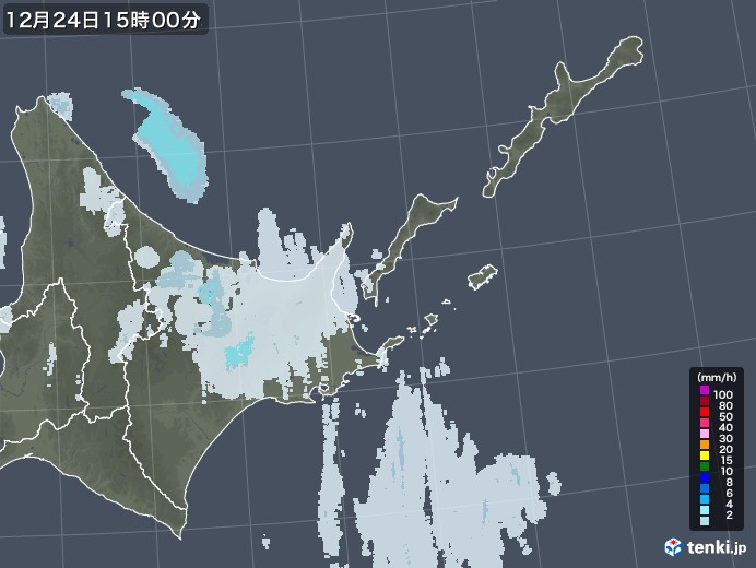 道東の雨雲レーダー(2022年12月24日)