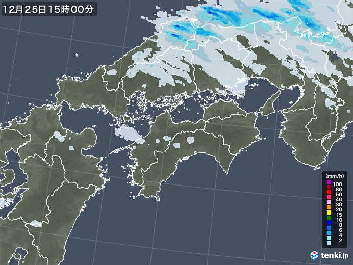 四国地方の雨雲レーダー(2022年12月25日)