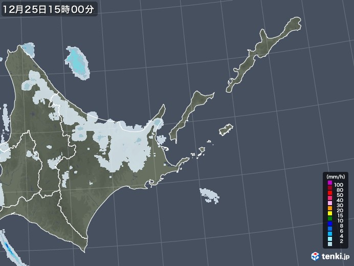 道東の雨雲レーダー(2022年12月25日)