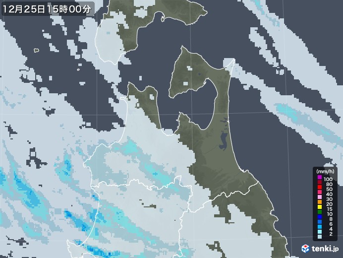 青森県の雨雲レーダー(2022年12月25日)