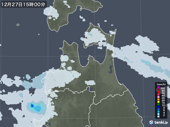 青森県の雨雲レーダー(2022年12月27日)
