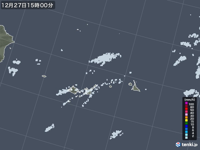 宮古・石垣・与那国(沖縄県)の雨雲レーダー(2022年12月27日)