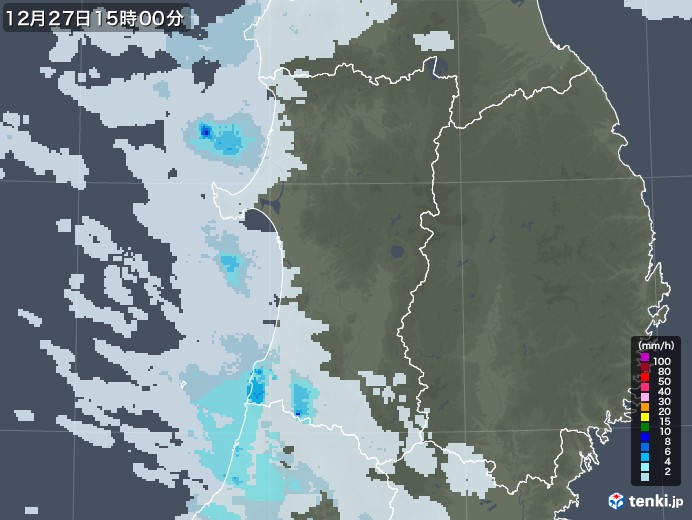 秋田県の雨雲レーダー(2022年12月27日)