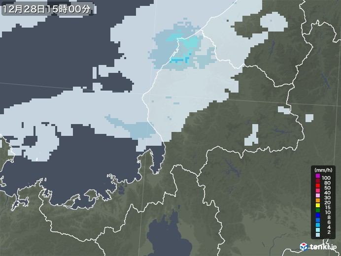 福井県の雨雲レーダー(2022年12月28日)
