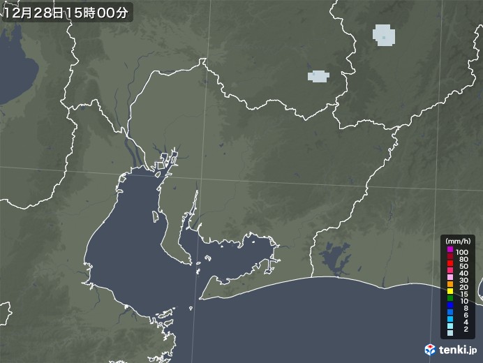 愛知県の雨雲レーダー(2022年12月28日)
