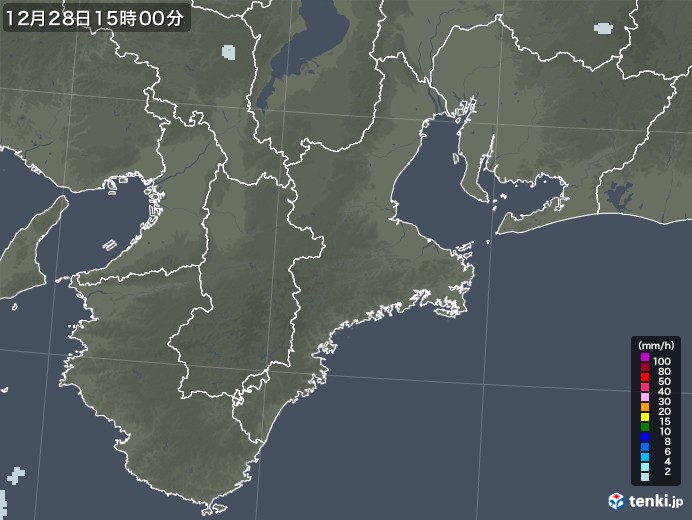 三重県の雨雲レーダー(2022年12月28日)