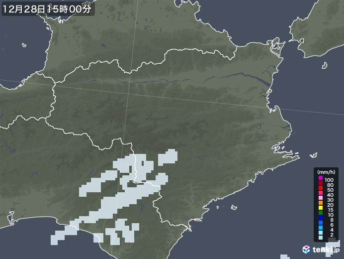 徳島県の雨雲レーダー(2022年12月28日)