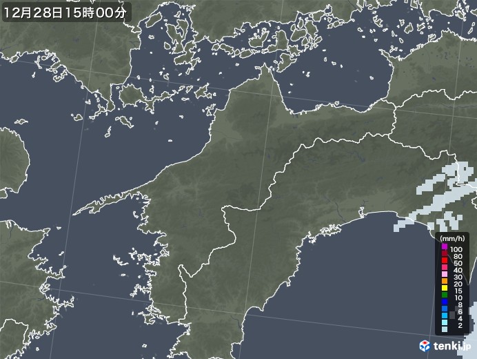 愛媛県の雨雲レーダー(2022年12月28日)