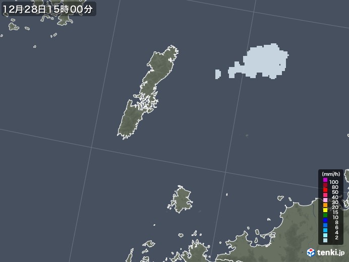 壱岐・対馬(長崎県)の雨雲レーダー(2022年12月28日)
