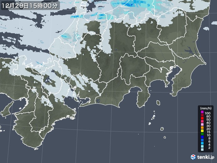 東海地方の雨雲レーダー(2022年12月29日)