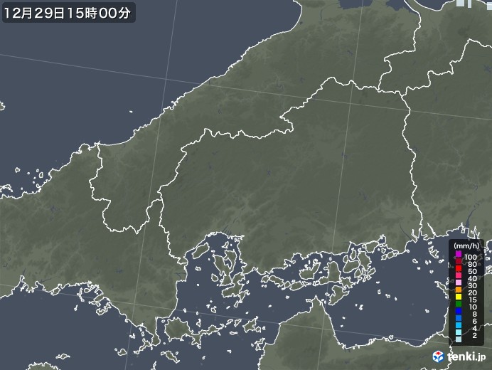広島県の雨雲レーダー(2022年12月29日)