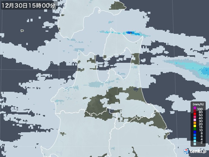 青森県の雨雲レーダー(2022年12月30日)