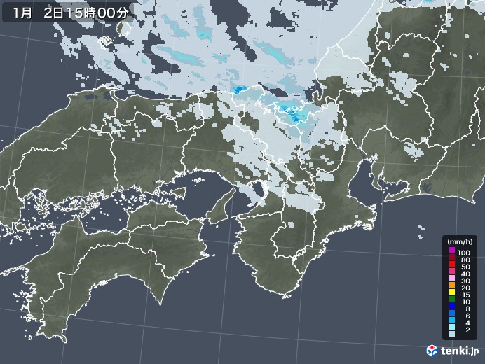 近畿地方の雨雲レーダー(2023年01月02日)