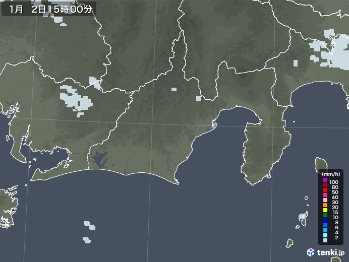 静岡県の雨雲レーダー(2023年01月02日)